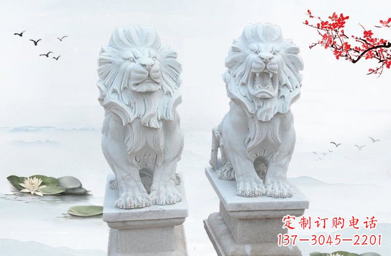益阳精美雕刻的汉白玉西洋狮子