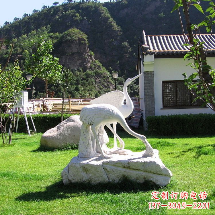 益阳汉白玉仙鹤石雕公园草坪动物雕塑摆件