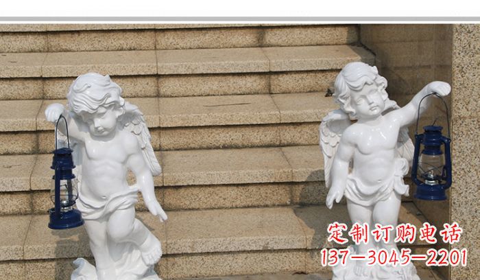 益阳领雕塑-汉白玉小天使公园西方人物路灯石雕