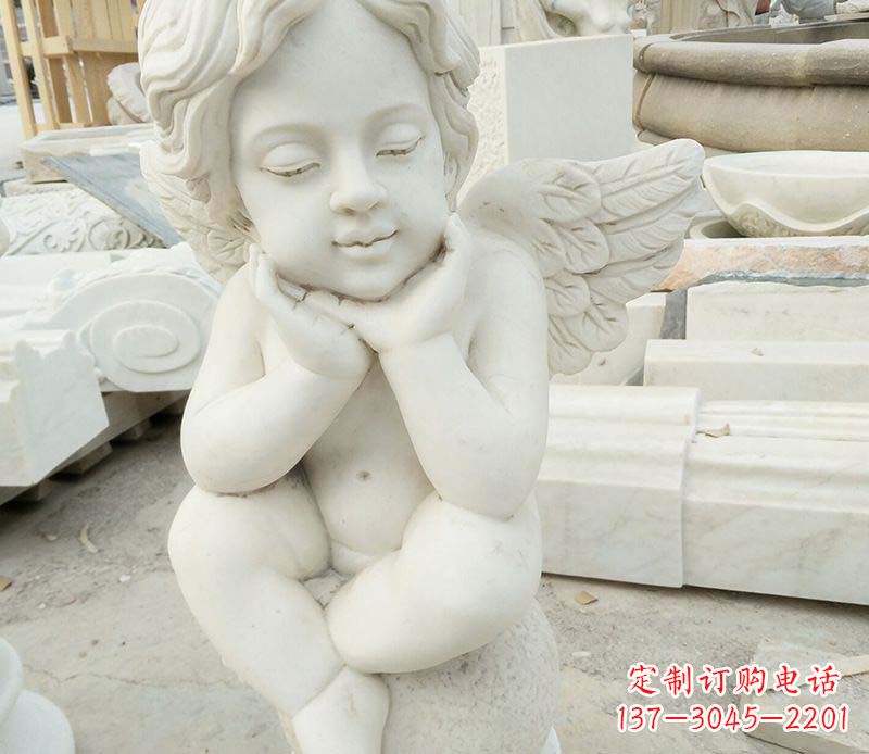 益阳汉白玉小天使西方儿童石雕,让孩子们拥有属于自己的天使