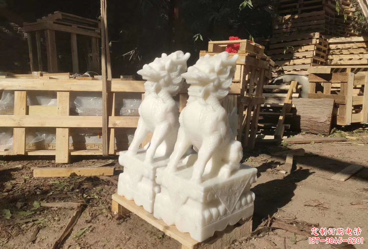 益阳汉白玉招财麒麟石雕