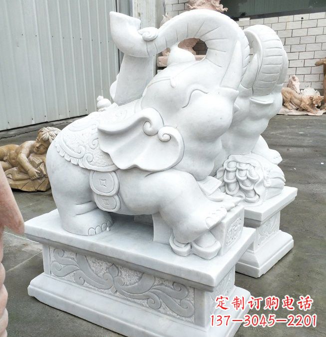 益阳汉白玉招财运小象雕塑