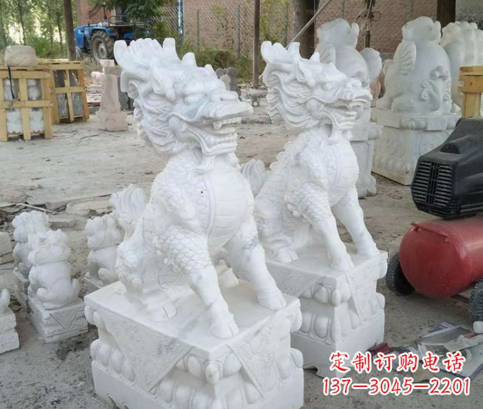 益阳中领雕塑——精美绝伦的汉白玉麒麟门口镇宅石雕
