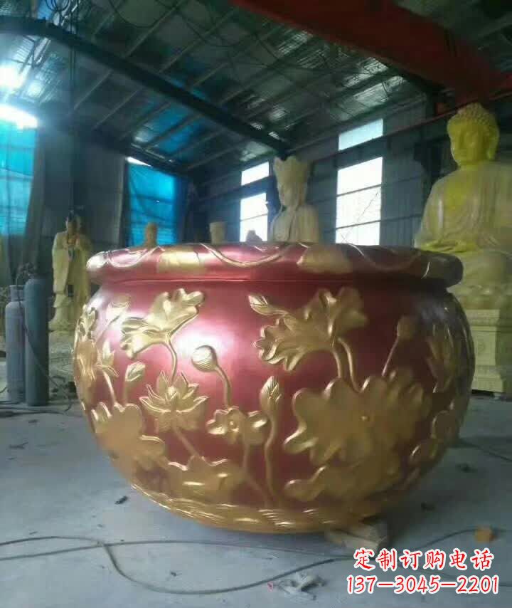 益阳荷花水缸铜雕塑,高雅奢华!