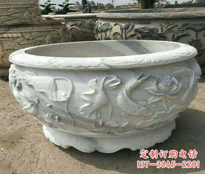 益阳荷花鲤鱼石雕招财水缸