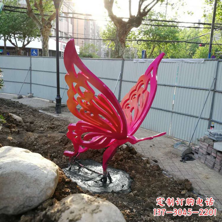 益阳红色不锈钢蝴蝶园林摆件