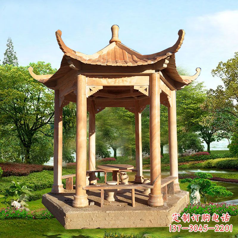 益阳定制红色大理石凉亭,添精致品质生活