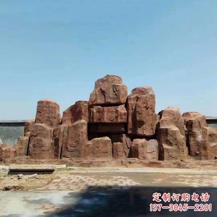 益阳假山雕塑,红色塑石精美制作