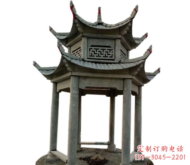 益阳传统双层六角凉亭石雕