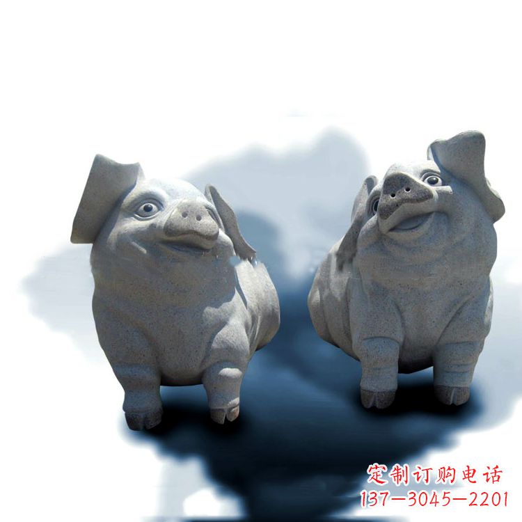 益阳花岗岩石雕猪-可爱的福猪生肖动物雕塑