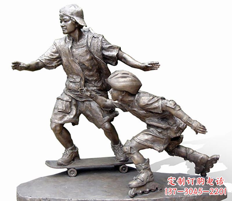 益阳激情滑板,艺术雕塑:城市滑冰男孩铜雕