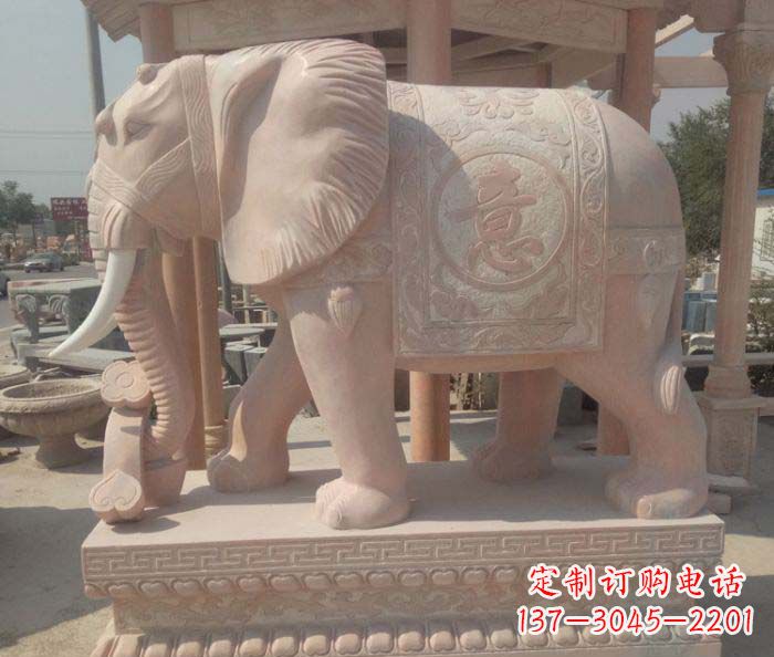 益阳传神雕刻,精美雕塑——吉祥如意大象晚霞红门口石雕