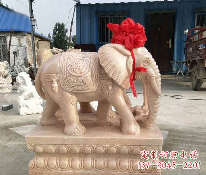 益阳吉祥如意大象晚霞红门口石雕 (5)