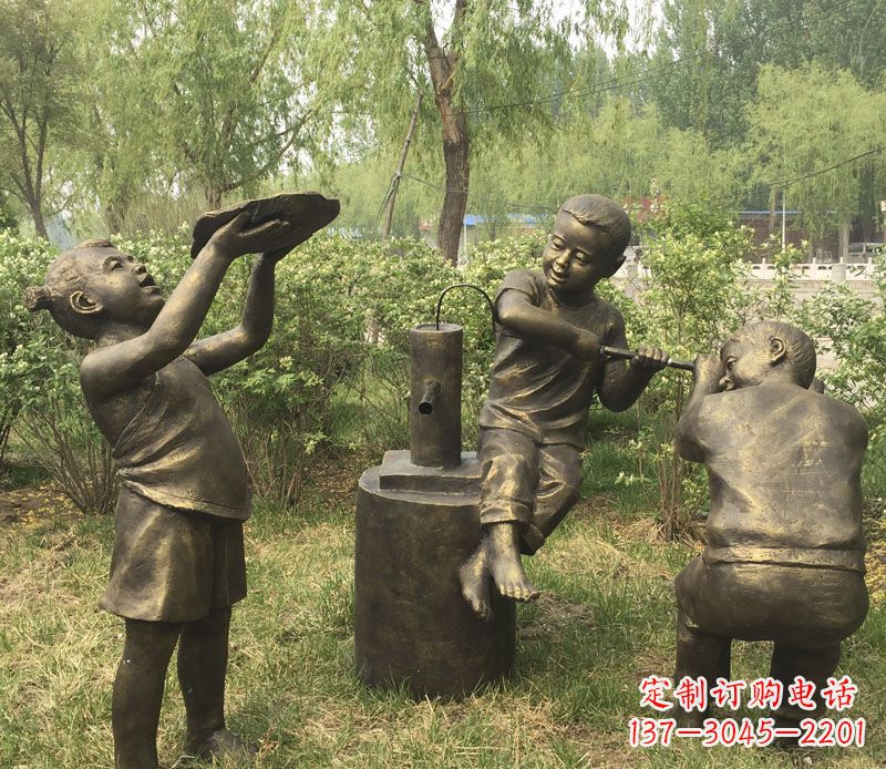 益阳艺术熊孩子，活泼可爱的儿童雕塑