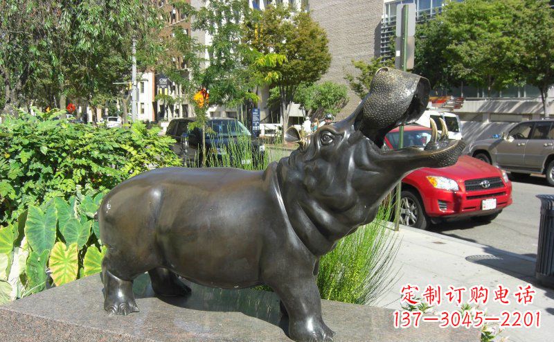 益阳街边河马景观铜雕