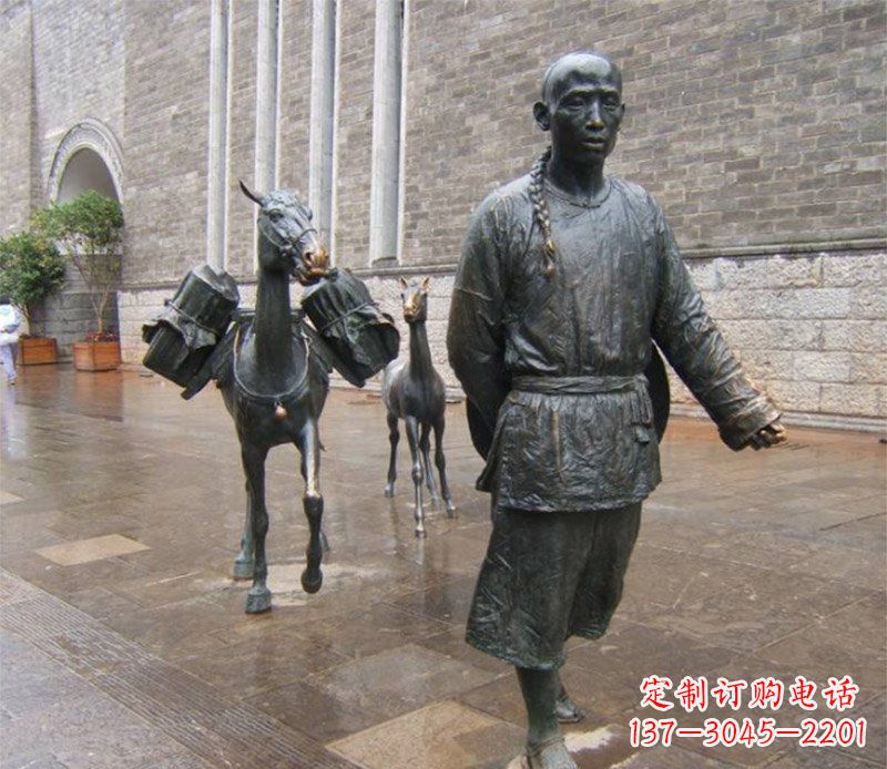 益阳中领雕塑专业定制古代人物小品毛驴铜雕