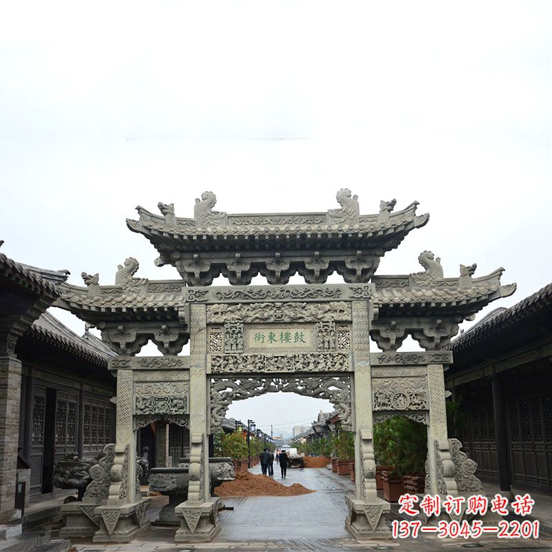 益阳特色街道三门石雕牌楼雕塑