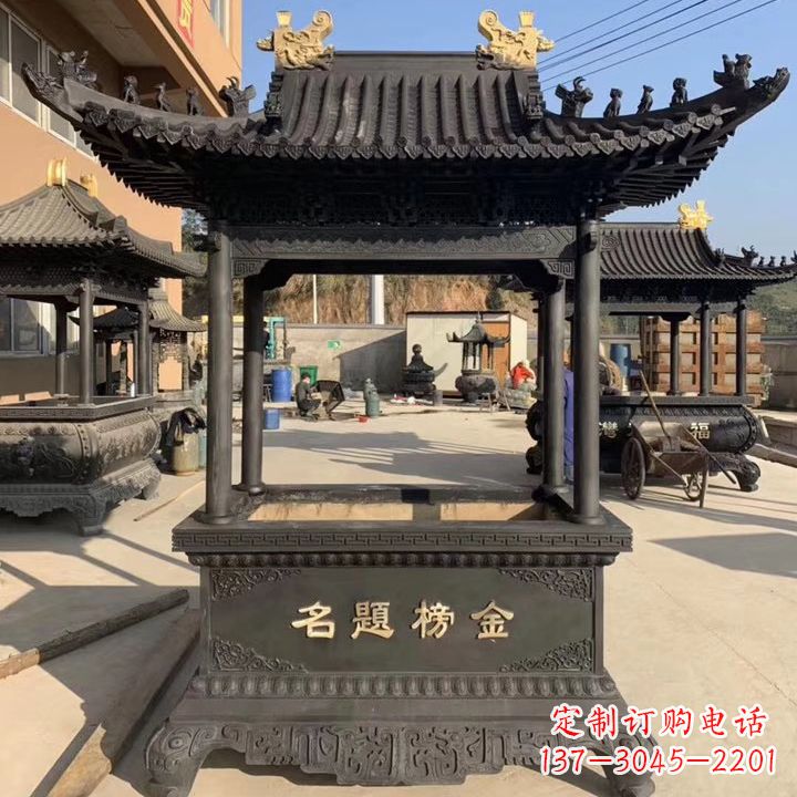 益阳传承经典，精致细腻的九鼎香炉雕塑