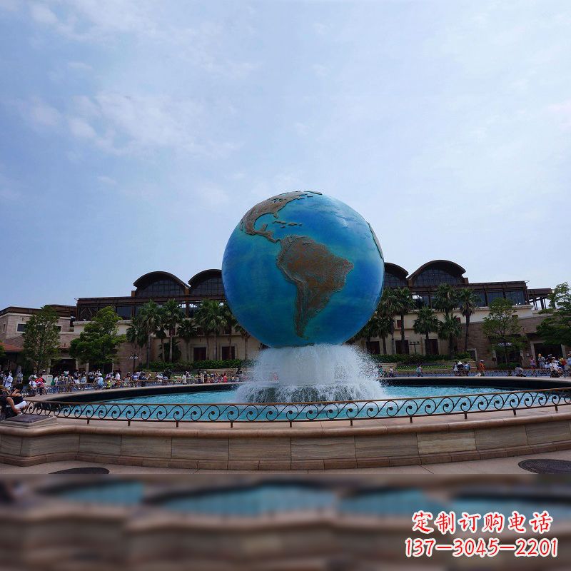 益阳视觉奇景,不锈钢水景喷泉地球仪雕塑