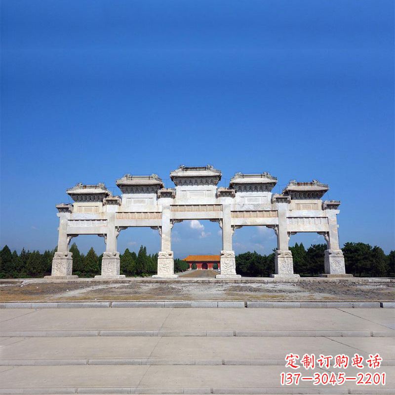 益阳景区广场五门石雕牌楼