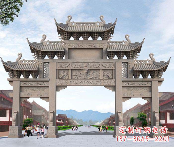 益阳景区三门石雕牌楼——精美雕塑定制
