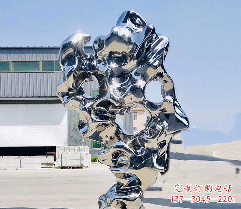 益阳太湖石雕塑,完美结合不锈钢镜面