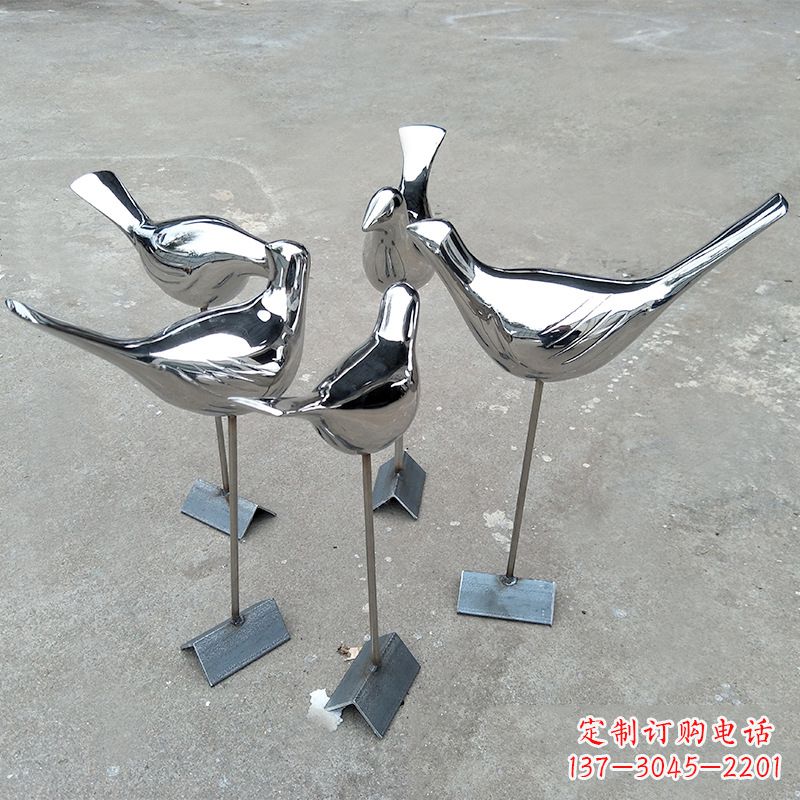益阳镜面抽象不锈钢鸽子插件，草坪动物雕塑摆件