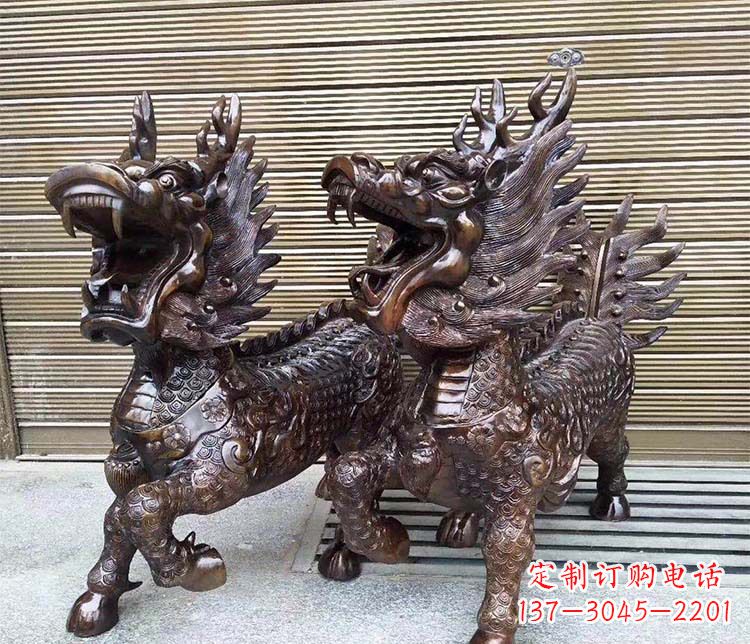 益阳中领雕塑:专业定制酒店门口招财麒麟铜雕