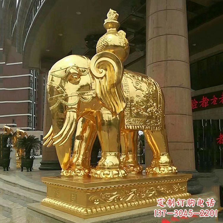 益阳鎏金大门大象铜雕-宾馆商场看门招财吉祥动物雕塑