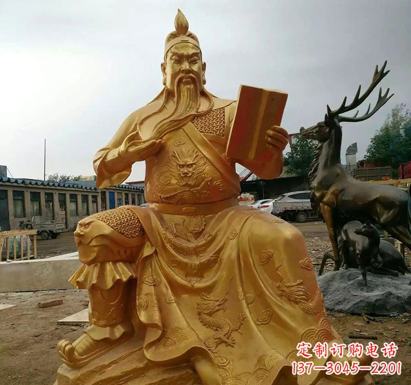 益阳鎏金关公铜雕塑,历久弥新