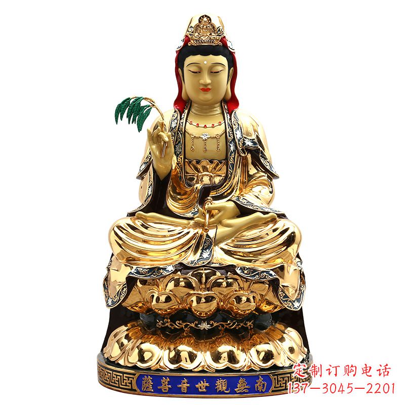 益阳精美鎏金莲花观音纯铜佛像雕塑