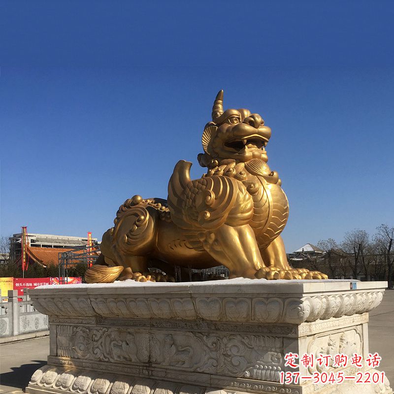 益阳鎏金铜獬豸雕塑-给您的园林更多灵魂