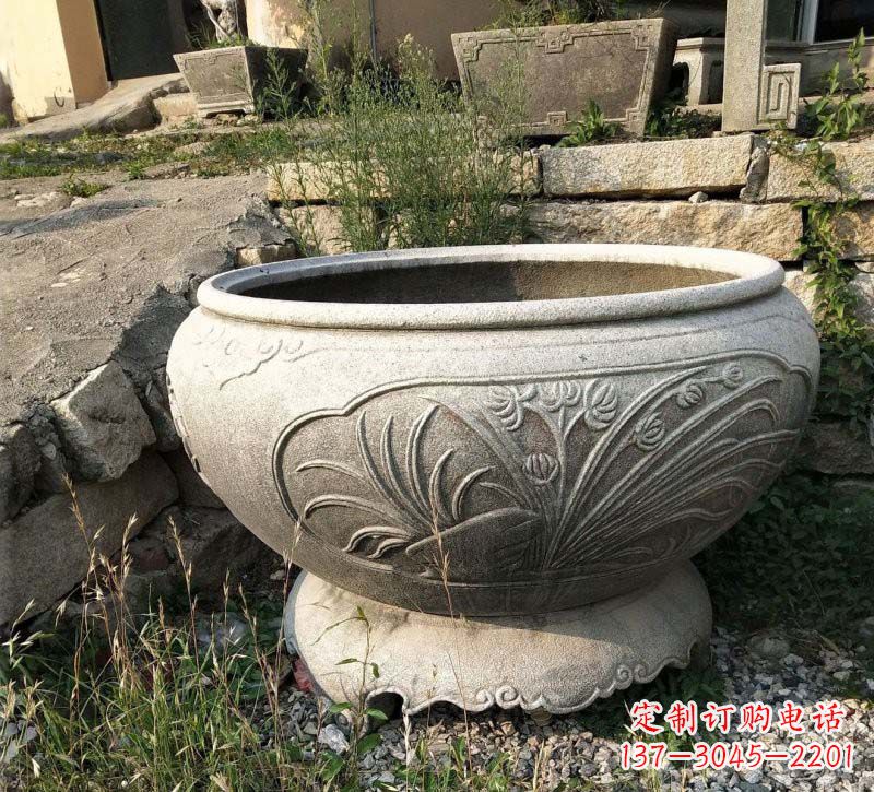益阳中领雕塑梅兰竹菊浮雕石水缸