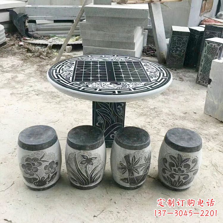 益阳精美梅兰竹菊形石桌凳,无与伦比的艺术美感