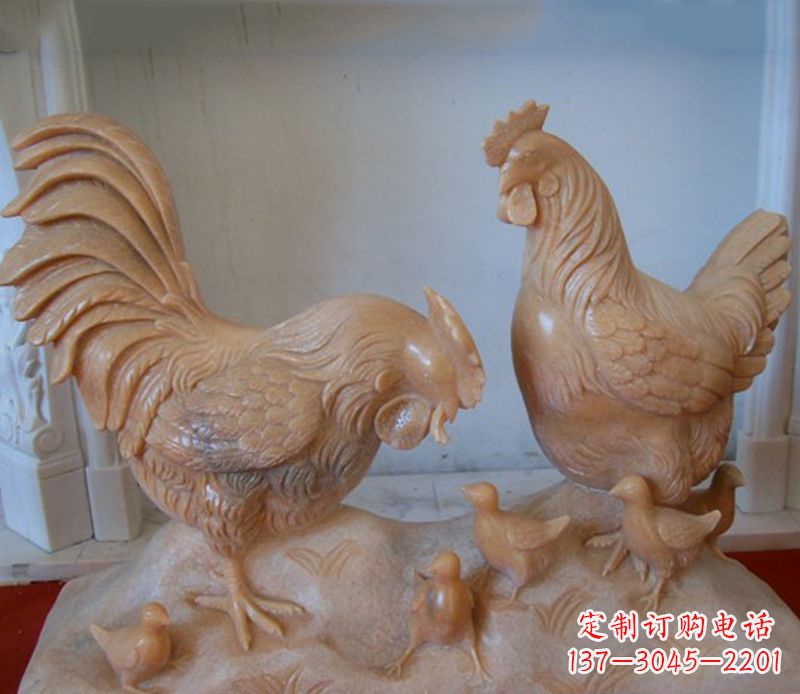 益阳中领雕塑--精致石雕母子鸡动物雕塑