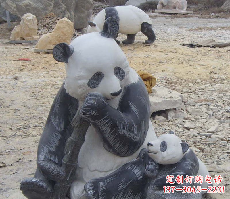益阳母子熊猫石雕仿真动物雕塑