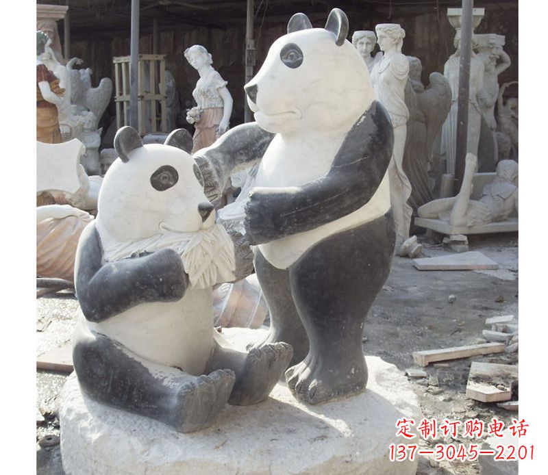 益阳母子熊猫石雕,传达真挚的亲情
