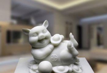 益阳汉白玉动物雕塑，招财猪石雕精美装饰