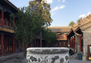 益阳连年有鱼石浮雕圆形荷花水缸