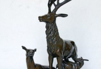 益阳艺术之美，母子鹿驯鹿铜雕
