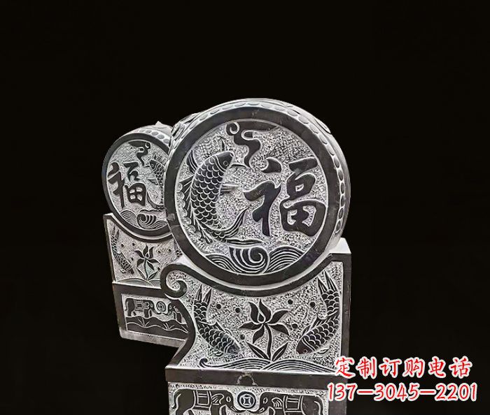 益阳年年有余雕塑-门墩仿古抱鼓石