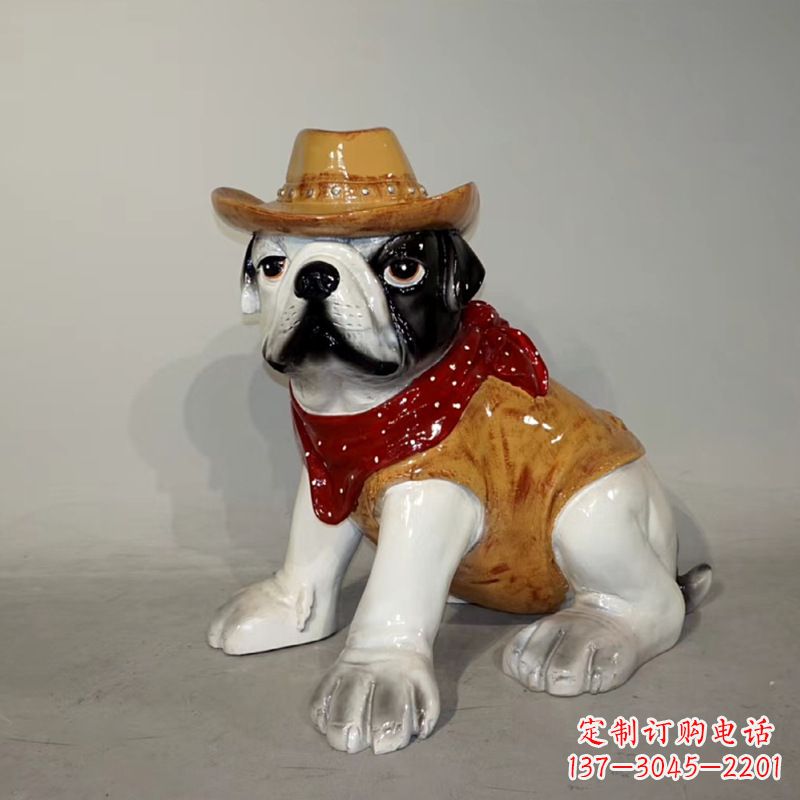 益阳任性可爱的牛仔造型斗牛犬雕塑
