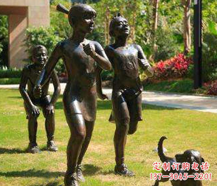 益阳宁夏中领雕塑推出的儿童铜雕跑步遛狗,一款…
