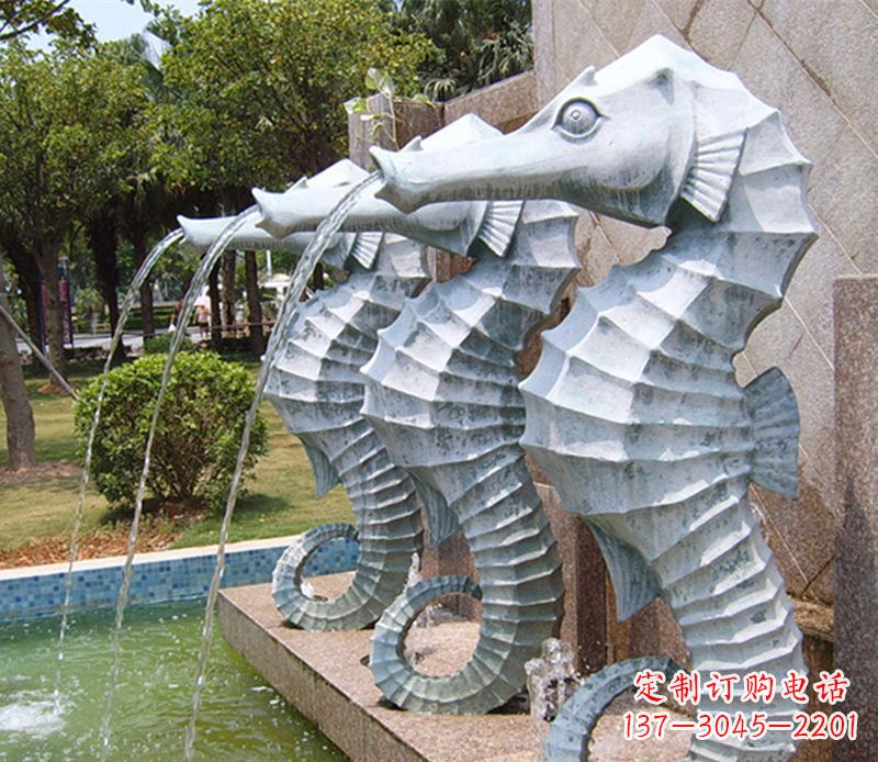 益阳喷水海马石雕,精致美观的精灵马雕塑