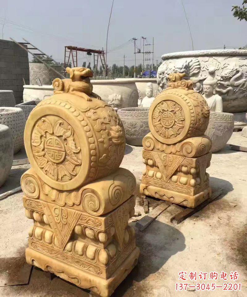 益阳福瑞貔貅抱鼓石雕塑,传承中国古老文化