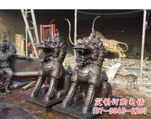 益阳中领雕塑打造精美辟邪麒麟铜雕