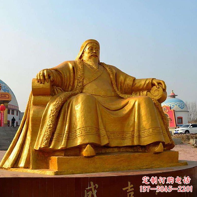 益阳雕刻古代传奇军事家成吉思汗铜雕像