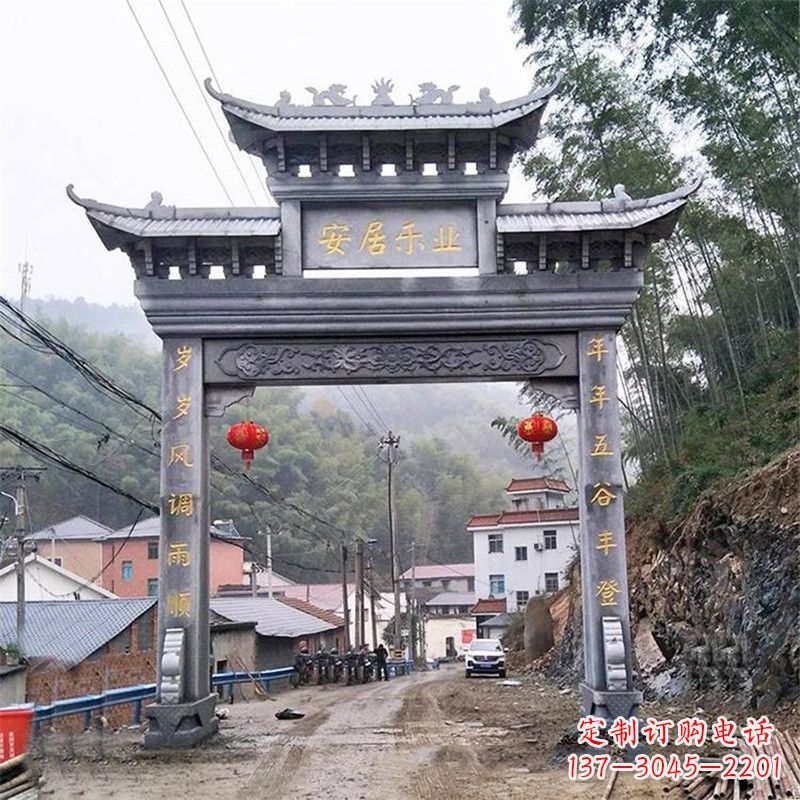 益阳青石单门石牌坊——精美传承中国传统文化雕塑