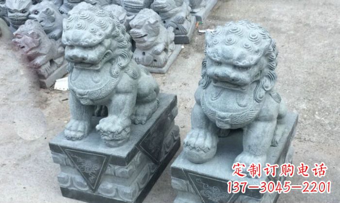 益阳青石小狮子门口石雕,精美传统风格