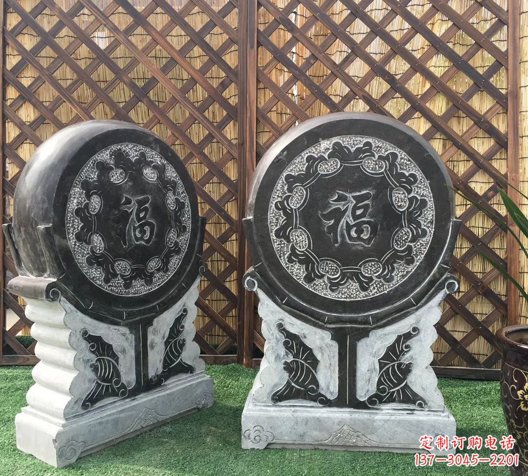 益阳青石仿古福字抱鼓雕塑,让您的家园更加美观